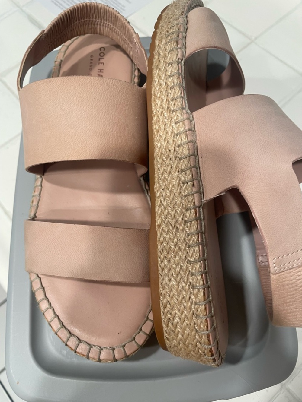 Cole Haan Zero Grand Mahogany Rose Leather Espadrille Slide Sandals 8-1/2B